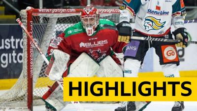 Cardiff Devils's netminder Taran Kozun in action against Belfast Giants