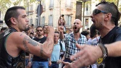 Rival protesters brawl in Barcelona