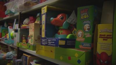 A shelf of toys