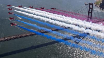 Red Arrows over Golden Gate Bridge