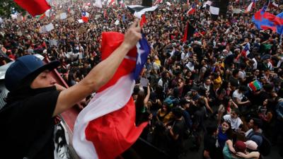 protesters in Santiago de Chile