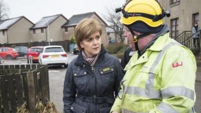 First Minister Nicola Sturgeon during a visit to flood-hit Port Elphinstone