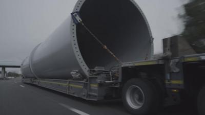 Hyperloop tube being transported on a lorry