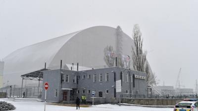 Concrete and steel arch which will cover the destroyed Chernobyl nuclear reactor in Ukraine