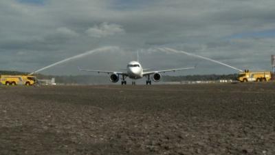 Plane arrives at George Best Belfast City Airport