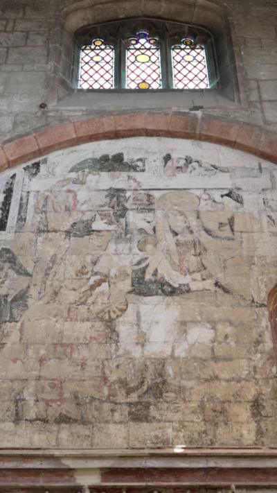 Medieval painting on a wall of a church.