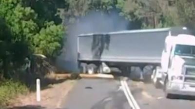 Truck veers out of control in Victoria, Australia