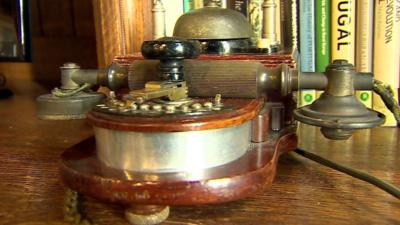 Old telephone in library