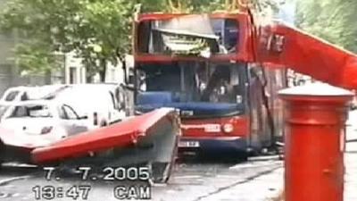 A CCTV still of the bus that was damaged in Tavistock Square on 7 July 2005