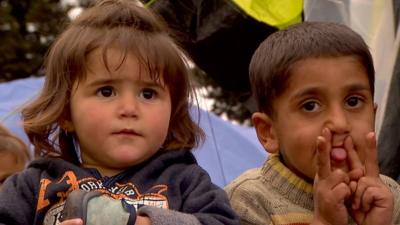 Two children living in the Idomeni camp in Greece