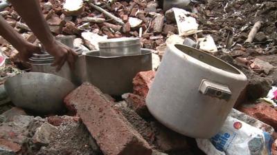 Debris from the building collapse