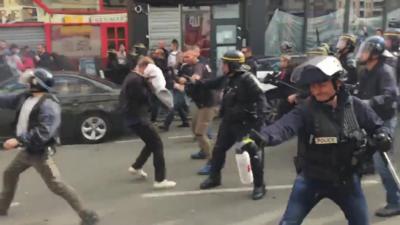 Police in Lille use pepper spray and tear gas on football fans