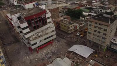 Damaged buildings in Portoviejo, Ecuador