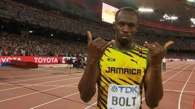 Usain Bolt before his heat in the 200m at the World Championships in Beijing.