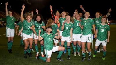 The Northern Ireland players celebrating