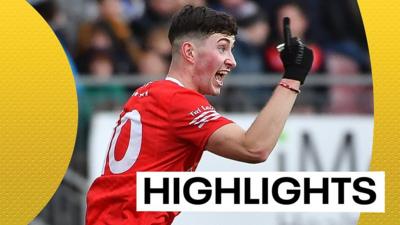 Ciaran Daly celebrates after scoring Trillick's goal in the Tyrone SFC Final