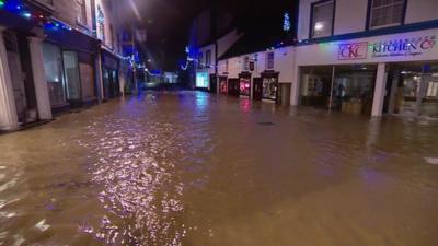 Flooded Cockermouth high street in Cumbria