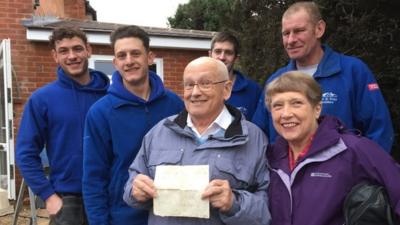 David Haylock reunited with his Christmas letter and the builders who found it