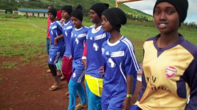 School girls in a footbal team in the Marsabit region of northern Kenya