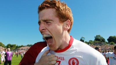 Tyrone's Peter Harte celebrates winning the Ulster Senior Football Championship