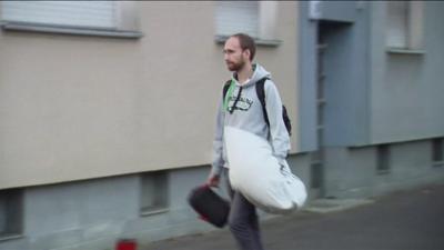 A man vacates his home in Frankfurt