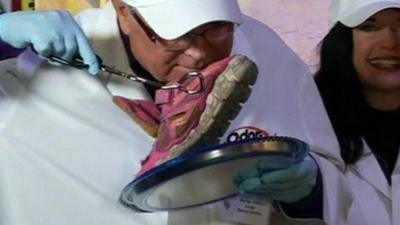 Judge smelling stinky trainers