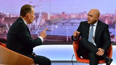 Andrew Marr and Sajid Javid on set