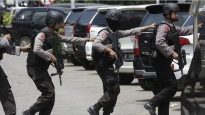 Police officers in Jakarta, Indonesia