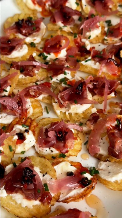 A close-up of Charlie Thorne's crisp canapés 