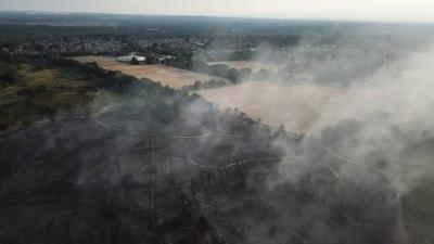 Smouldering Ferndown Common fire