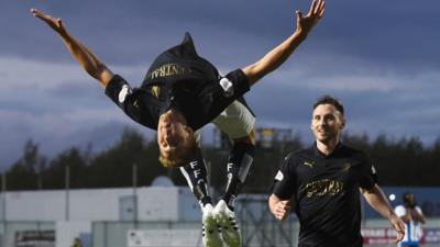 Will Vaulks celebrates the winning goal for Falkirk