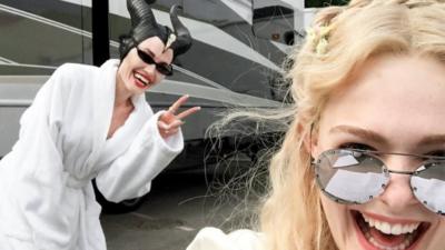 Angelina Jolie and Elle Fanning on set of Maleficent 2