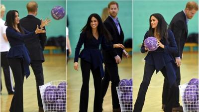 Meghan and Harry playing netball