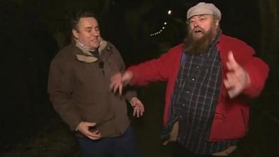 Actor Brian Blessed testing a tunnel's acoust