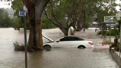 Car stuck in flood water