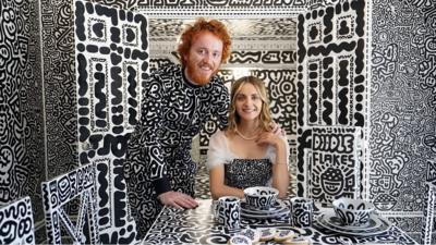 Mr and Mrs Doodle in their dining room