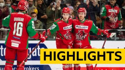 Cardiff Devils' Cole Sanford, Sam Duggan and Trevor Cox celebrate