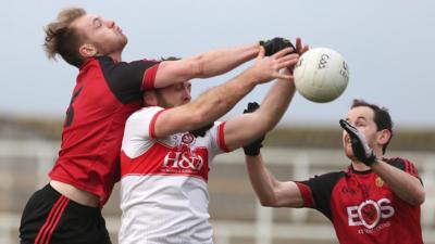 Action from Down against Derry in the McKenna Cup