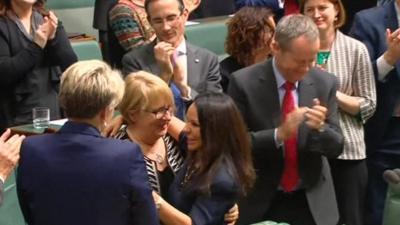 Linda Burney being cheered by her colleagues