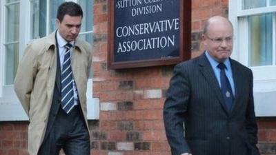 Stuart Hinton (left) and Ken Mackaill (right) are seen leaving the meeting with Mr Mitchell