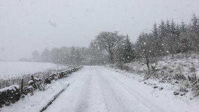 A road covered in snow in Scotland