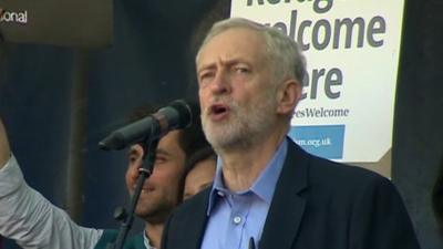 Jeremy Corbyn addresses Parliament Square refugee rally