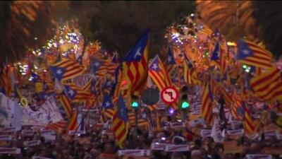 Pro-independence demonstrators rally in Barcelona, 11 November