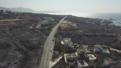 Aerials of devastation in Kiotari on Rhodes