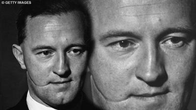 Two close ups of William Joyce/Lord Haw Haw. He has a scar running from his mouth across his right cheek.