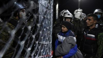 Migrants at the Greek-Macedonian border near Idomeni in Greece