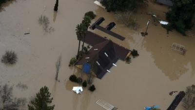 Roof in floodwater