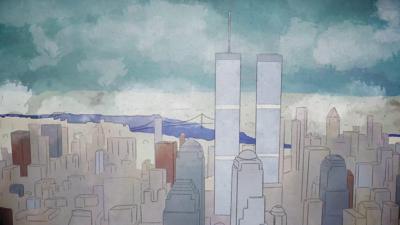 Drawing of the World Trade Centre twin towers.