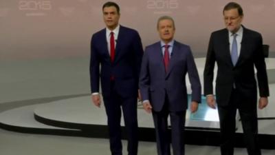 Socialist (PSOE) opposition leader Pedro Sanchez and Prime Minister Mariano Rajoy face off in TV debate