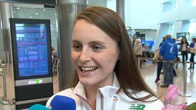 Ciara Mageean talks to reporters at Dublin Airport on Monday